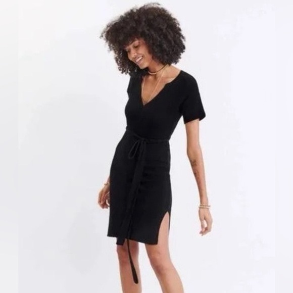 NEW Mersea Ixchel Knit Mini Dress V Neck Black Medium NO BELT NWT